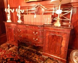 SIDEBOARD WITH BRASS RAIL BACK