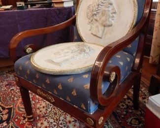 FRANCH ARM CHAIR WITH PAIR OF ANCIENT PORTRAIT RELIEFS