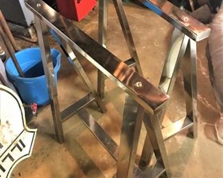 Glass top table with Chrome Saw Horse Base