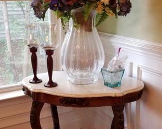 HUGE flower arrangement, victorian marble top table