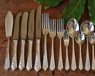 Impressive set of Irish Newbridge sterling silver service, 11-pc. place setting, service for 12, plus many serving pieces. New and unused with a storage box
