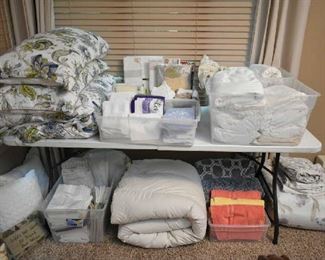 LINENS- COMFORTER SETS, SHEETS(FULL & KING), PILLOWCASES, TOWELS, PLACEMATS, TABLECLOTHS