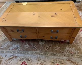 Farmhouse pine coffee table with custom glass protective top (removable)