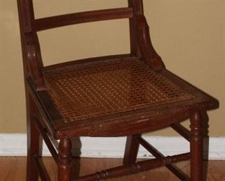 Antique early 20th Century Walnut Hand Cane Bottom Side Chair