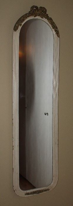 Antique White Framed, Gold Gilt Accent Dressing Mirror (14.5”W x52”H)