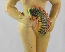 Vintage Carnival Chalkware Burlesque Lady with Fan (16”H)
