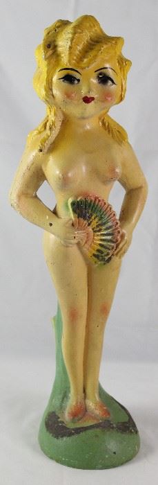 Vintage Carnival Chalkware Burlesque Lady with Fan (16”H)