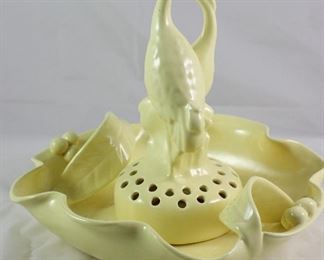 Camark Pottery Rare Flower Bowl with cranes Flower Frog