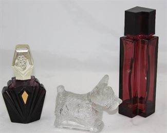 Vintage Scottie Dog Candy Container Shown with Vintage Perfume Bottles