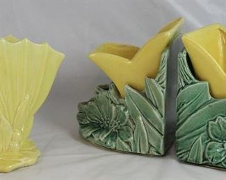 McCoy Yellow Fan Vase and Lily Bookend Planters