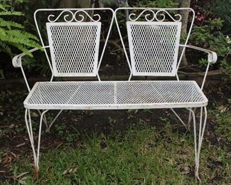 Mid Century Wrought Iron Mesh Garden Settee