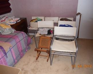 6 White MCM Canvas and Chrome Chairs