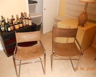 2 Brown Canvas and Chrome Side Chairs