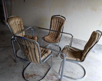 Mid Century - Made In Italy 4 Chairs with Cushions and Table Frame (missing glass)