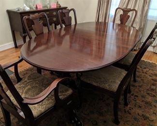 Statton Cherry Dining Room Set - Table with 4 Leaves, Pads, 6 Chairs, China Cabinet & Server