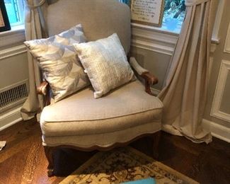 PAIR OF LINEN ARM CHAIRS