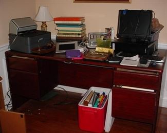 Contemporary desk, computer, printers, scanners, and more
