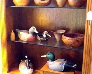  Stoney Point decoys by Raymond Hornick and some of the many artist turned wood bowls.