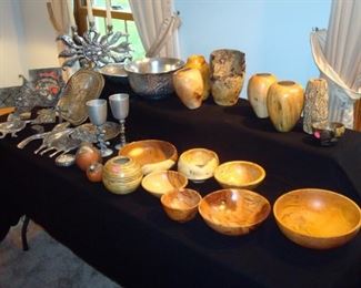 Many pieces Don Drumm and artist turned wood bowls and vases.
