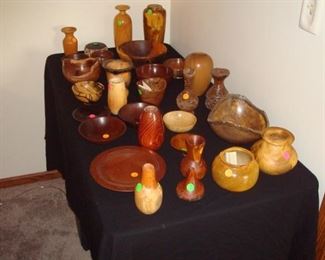 Some of the many artist turned wood bowls and vases.