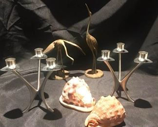 Mylius Pewter Candleholders, Sea Shells, Birds