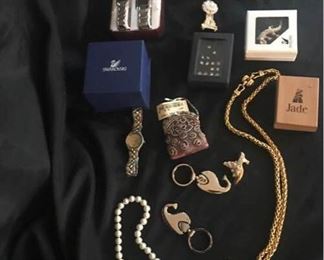 Variety of Necklaces, Pins, Swarovski, and Keychains