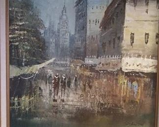 G.Stanford Paris Cityscape Mid-Century Oil Painting