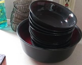 Red glass bowls