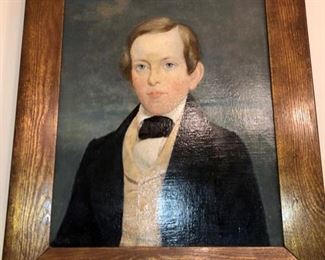 c.1830's oil painted portrait attributed to deaf folk art painter Augustus Fuller (1812-1873)