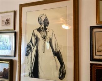 Original art & wall decor Charcoal drawing of African boat tour guide 