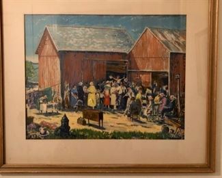 Harry Shoulberg silkscreen -"Montauk Farm Auction"