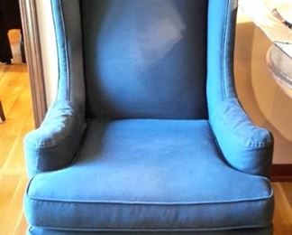Two blue wingback chairs in great shape.