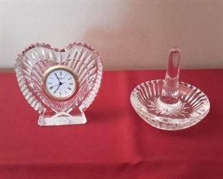 Waterford heart shaped clock and ring holder.