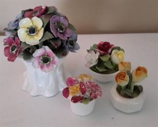 Porcelain flowers by Aynsley, Coalport and Sanford. No chips, broken pieces.