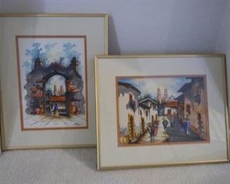 Two gold framed pictures with Spanish Style Scenery https://ctbids.com/#!/description/share/216846