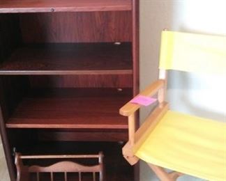 Shelving unit, Director chair, Magazine rack. https://ctbids.com/#!/description/share/216865