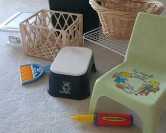 Child's chair, step stool and storage bins https://ctbids.com/#!/description/share/212895