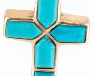 Lot 25 - Jewelry 14kt Gold & Turquoise Cross Pendant