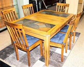 Lot 62a- Slate Topped Dining Table and 6 Side Chairs