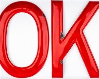 Lot 64 - Large "OK” Red Porcelain Letters on Metal
