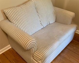 TWIN SIZE STRIPED SOFA/SLEEPER WITH MATCHING STORAGE OTTOMAN