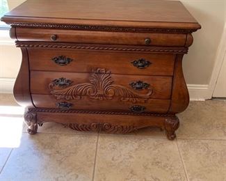 BOMBAY CHEST WITH TOP DRAWER SILVERWARE STORAGE AND TWO LARGE DRAWERS FOR LINENS 39"x19"x38"