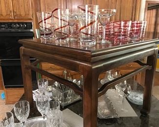 Ethan Allen Side Table shows off some great party glasses and Stemware