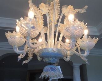 Beautiful Italian glass chandelier  Six light about 20 by 30 inches.