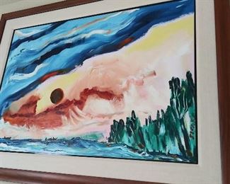 Net Fishing: Lake Huron by Ed Sugar, Ojibwa
Original painting, acrylic on board
39” w x 27” h

