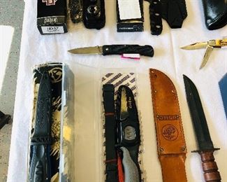 Harley Davidson knife HD37, Wenoka dive knife, Scuba Max dive knife, USMC KA-BAR Marine Corps fighting knife,