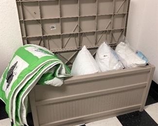 pillows . storage bin