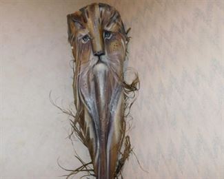 painted palm frond lion face mask