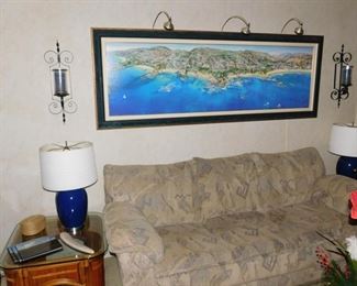 bamboo living room set and arge laguna Beach overview Giclee,
