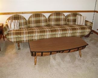 Vintage Barrel Sofa and Coffee Table